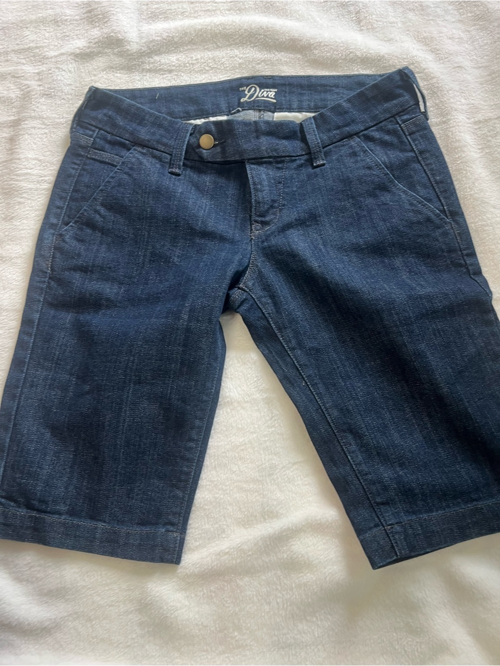 Diva Navy Denim Shorts with Gold Logo Trim